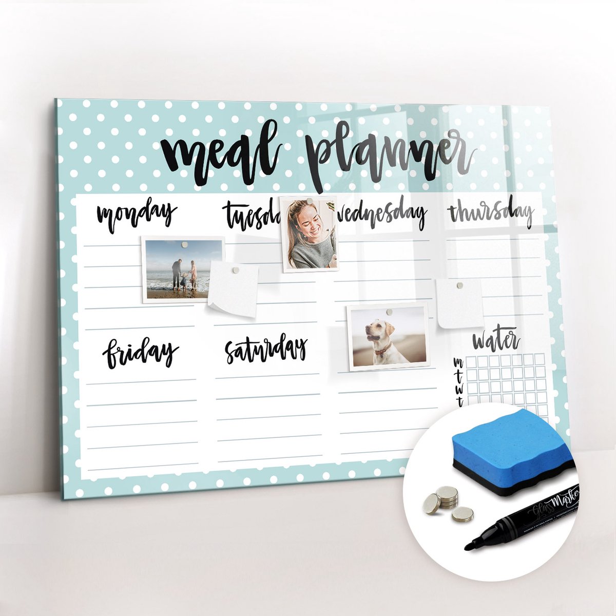 Tulup Whitebord - Maaltijdplanner voor in de keuken - 100 x 70 cm - Blauw Magnetisch Memobord - Gratis 5 Sterke Magneten + Whiteboard Marker & Wisser - Decoratief Magnetisch Bord - Memo Magneetbord - Ideeënbord Thuiswerkplek