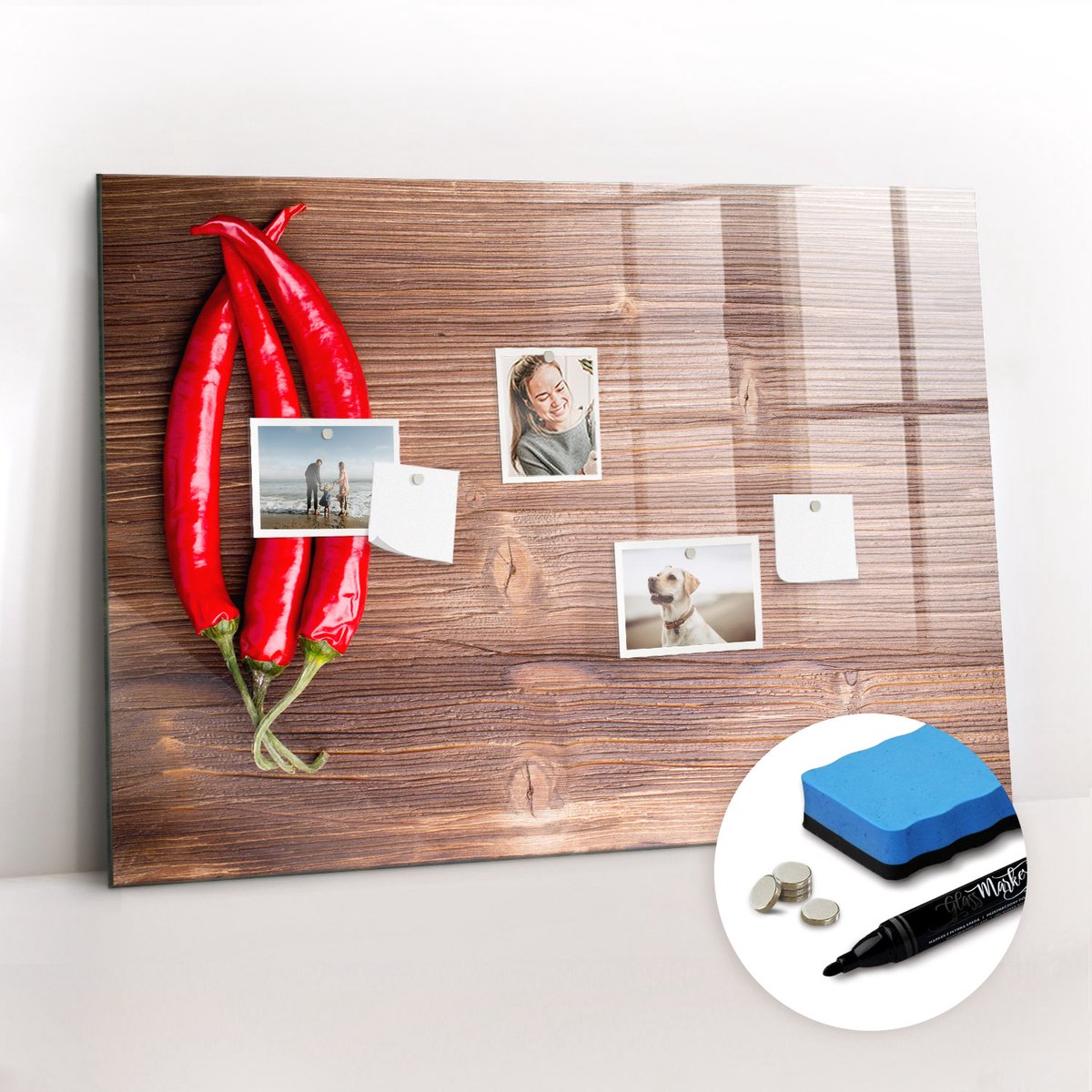 Tulup Whitebord - Paprika's - 100 x 70 cm - Veelkleurig Magnetic Board - Gratis 5 Sterke Magneten + Whiteboard Marker & Wisser - Moderne Wanddecoratie - Foto Magneetbord - Planning Muur