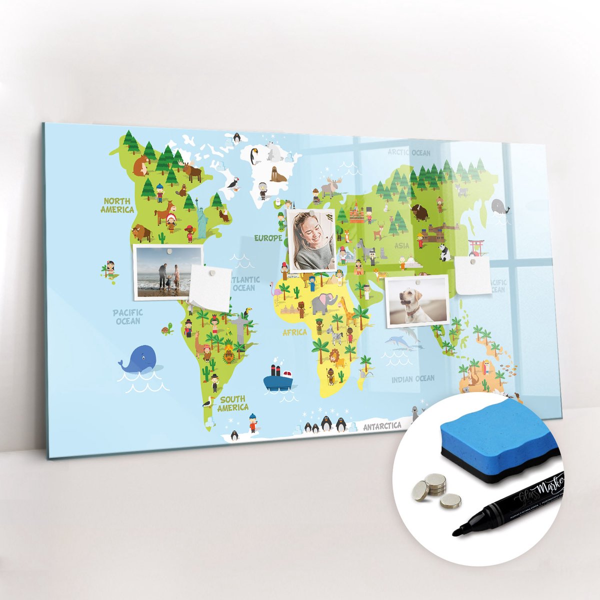 Tulup Whitebord - Kaart van de culturele wereld - 120 x 60 cm - Veelkleurig Magnetisch Memobord - Gratis 5 Sterke Magneten + Whiteboard Marker & Wisser - Organizer Muur - Memo Bord - Notitiebord Werkplek