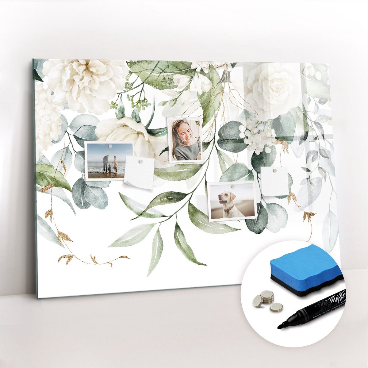 Tulup Whitebord - Natuur - 100 x 70 cm - Groente Magneetbord Rechthoekig - Gratis 5 Sterke Magneten + Whiteboard Marker & Wisser - Scandinavisch Design Bord - Memobord Glas - Notitiebord Werkplek