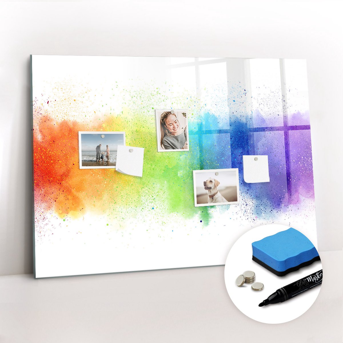Tulup Whitebord - Abstracte regenboog - 100 x 70 cm - Veelkleurig Magneetbord Design - Gratis 5 Sterke Magneten + Whiteboard Marker & Wisser - Decoratief Magnetisch Bord - Magneetbord Keuken - Ideeënbord Thuiswerkplek
