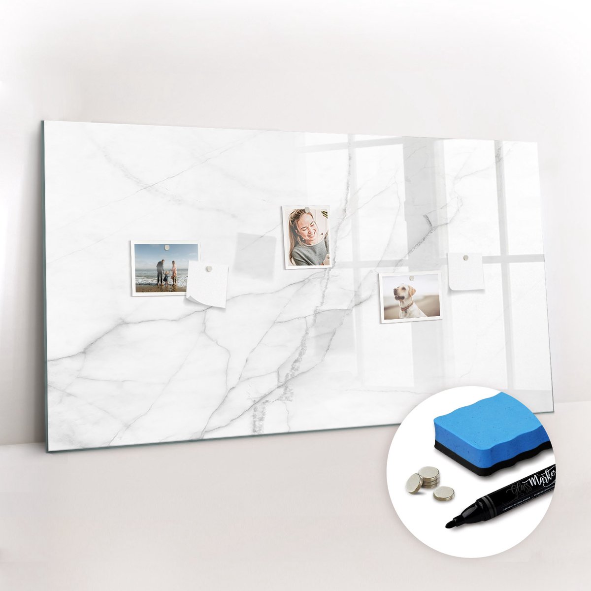 Tulup Whitebord - Decoratief licht marmer - 120 x 60 cm - Wit Magnetisch Bord - Gratis 5 Sterke Magneten + Whiteboard Marker & Wisser - Minimalistisch Prikbord - Magnetisch Bord Kind - Planning Muur