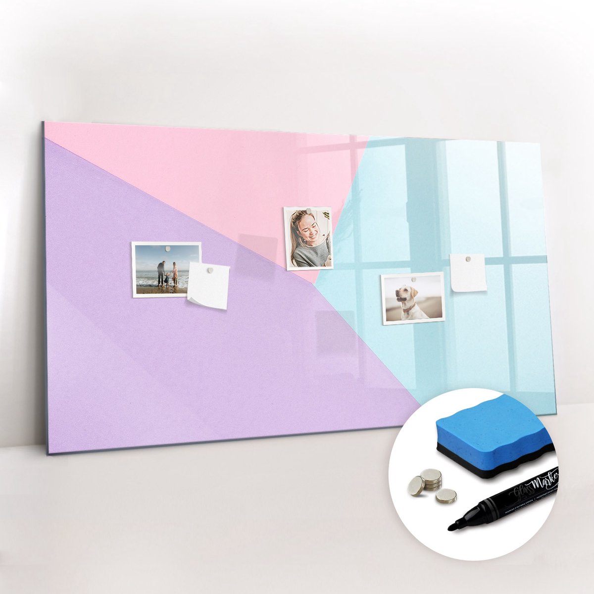 Tulup Whitebord - Pastel patroon - 120 x 60 cm - Veelkleurig Magnet Board - Gratis 5 Sterke Magneten + Whiteboard Marker & Wisser - Organizer Muur - Foto Magneetbord - Notitiebord Werkplek