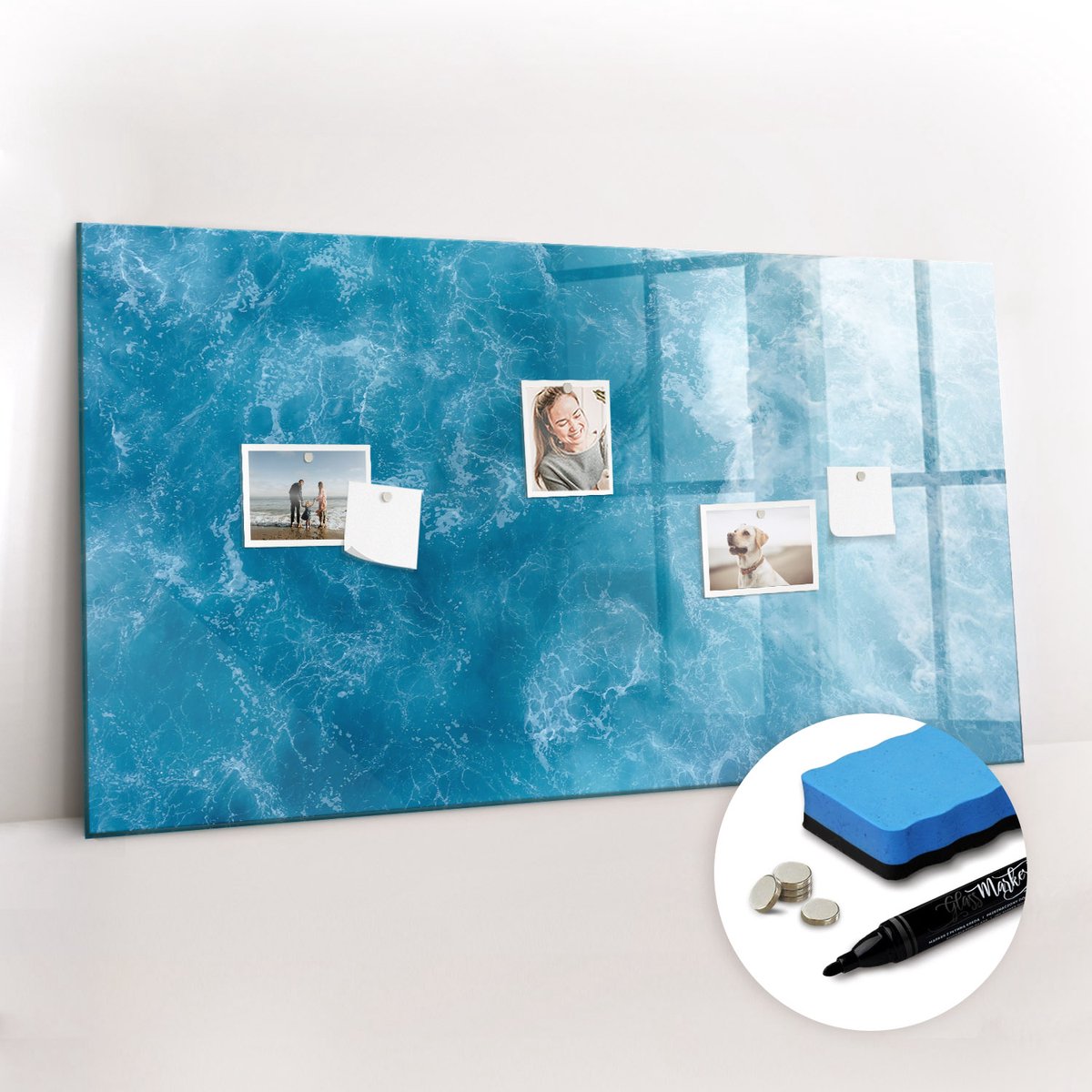 Tulup Whitebord - Zeewater - 120 x 60 cm - Blauw Memobord Keuken - Gratis 5 Sterke Magneten + Whiteboard Marker & Wisser - Organizer Muur - Magneetbord Muur - Notitiebord Werkplek