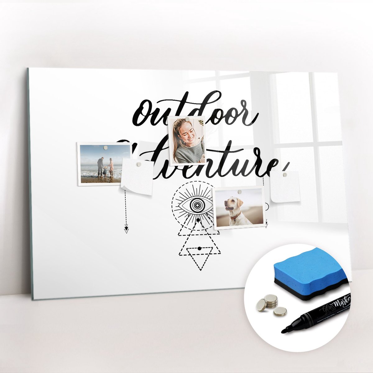 Tulup Whitebord - Buitenavontuur in de bergen - 90 x 60 cm - Wit Magneetbord Rechthoekig - Gratis 5 Sterke Magneten + Whiteboard Marker & Wisser - Design Memobord - Magnetisch Wandbord - Inspiratiebord Kantoor