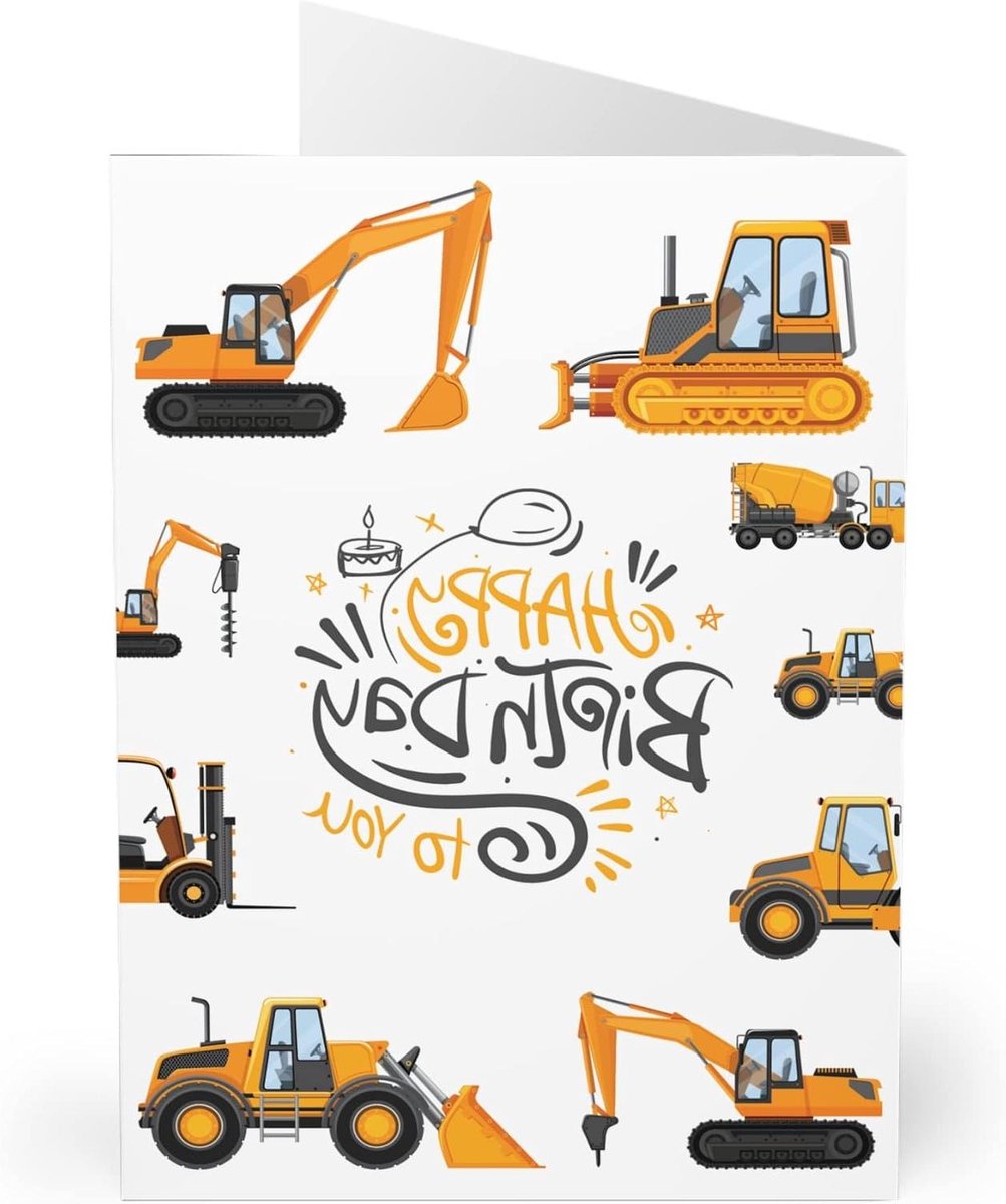 Verjaardagskaart Graafmachine - Wenskaart Feest - Felicitatie Sturen - Uniek Ontwerp - 6 x 8 inch - Wit