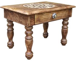Puja Altaar Tafel - Meditatie Tafel Hout - Spirituele Ceremonie - Hand Gesneden Triple Moon - 50x35x35 cm - Natuurlijk Hout