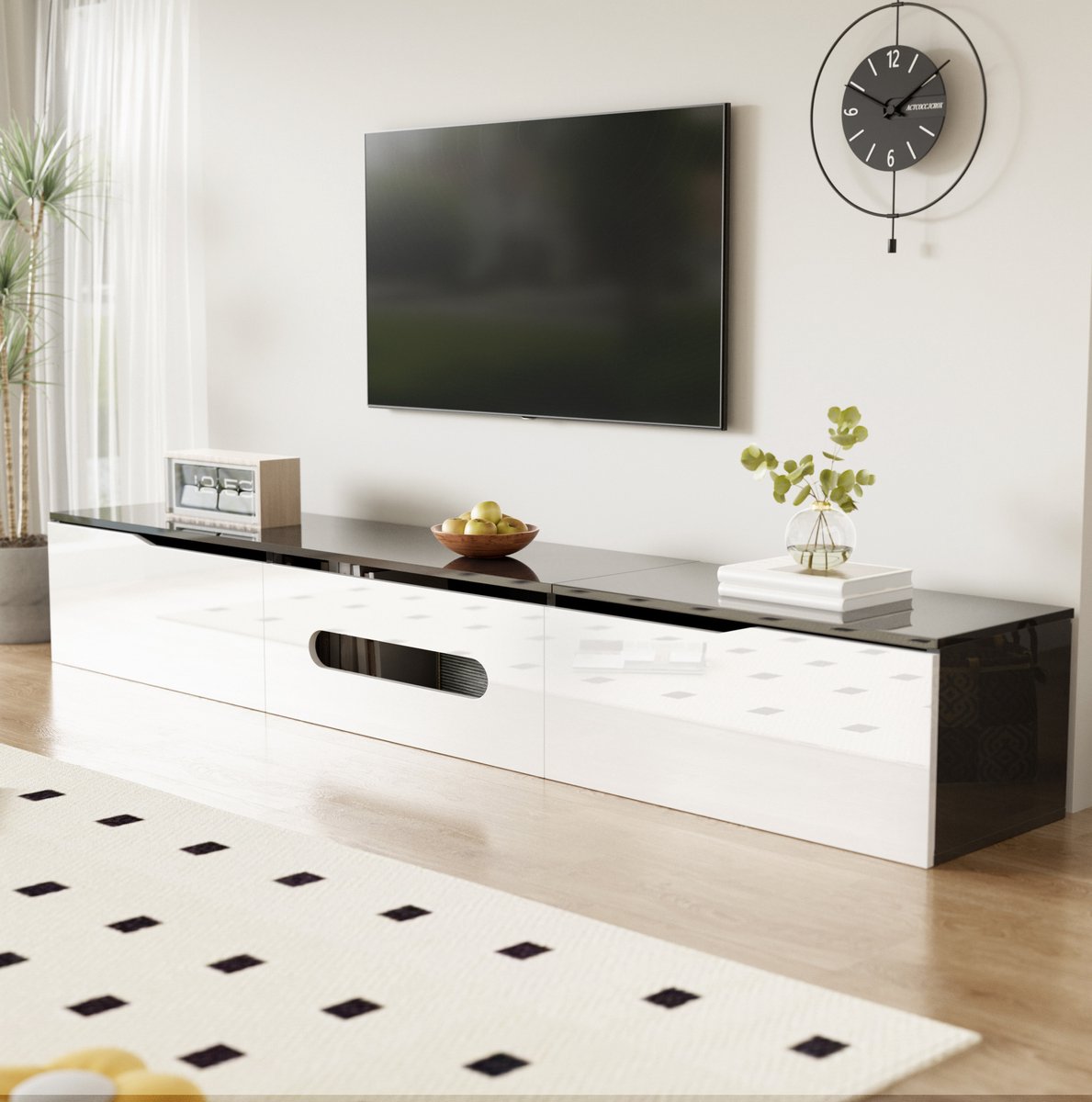 HAUSS SPOLE Tv-Meubel - Hoogglans Kast Met 16-Kleuren Ledverlichting - Wand Of Staand Voor Woonkamer - 180x35x30 Cm - Zwart Wit