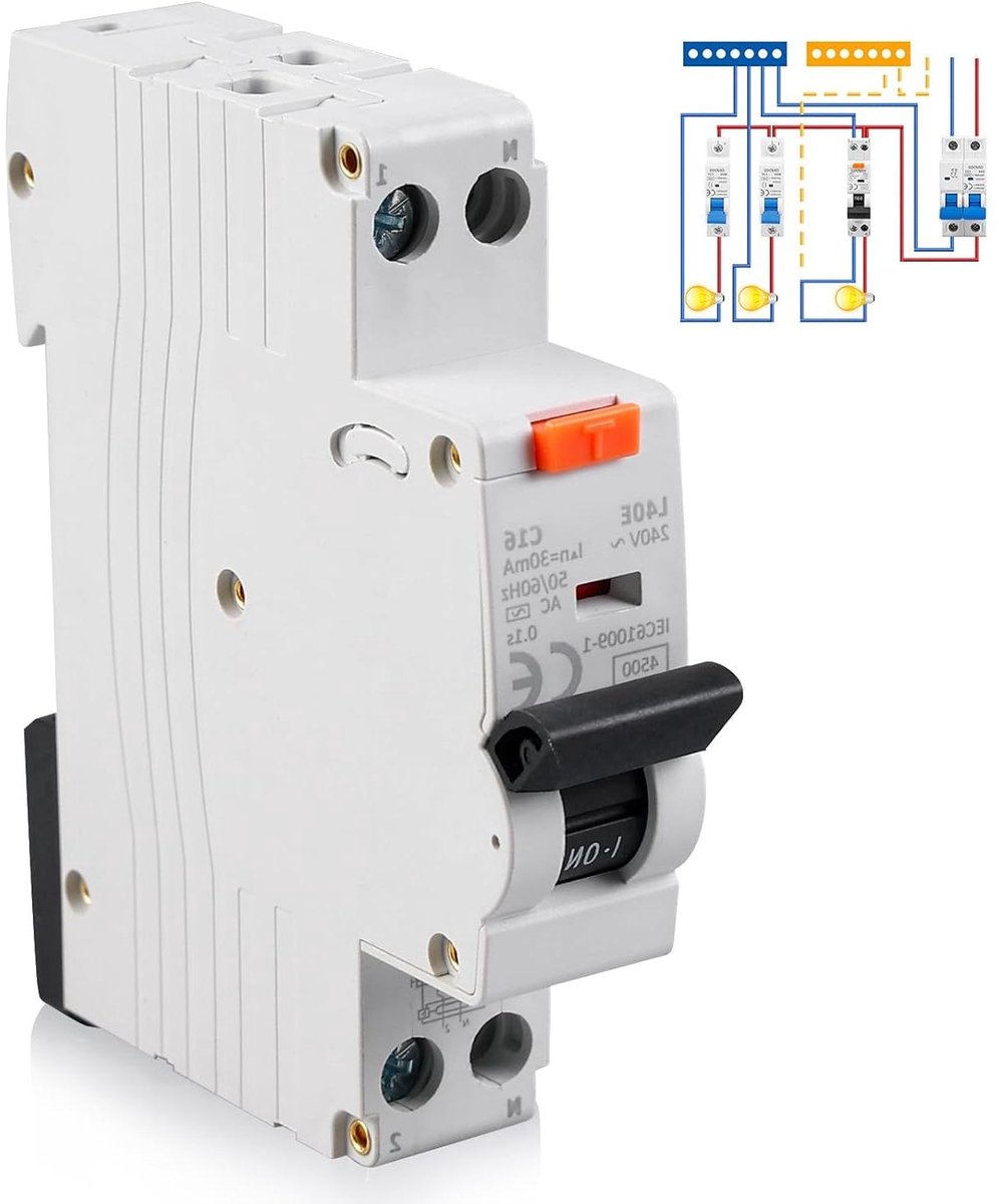 Aardlekschakelaar - Stroomonderbreker Fi-schakelaar - Veiligheid Circuit - Gevoelige Respons - 1P+N 6 kA - null