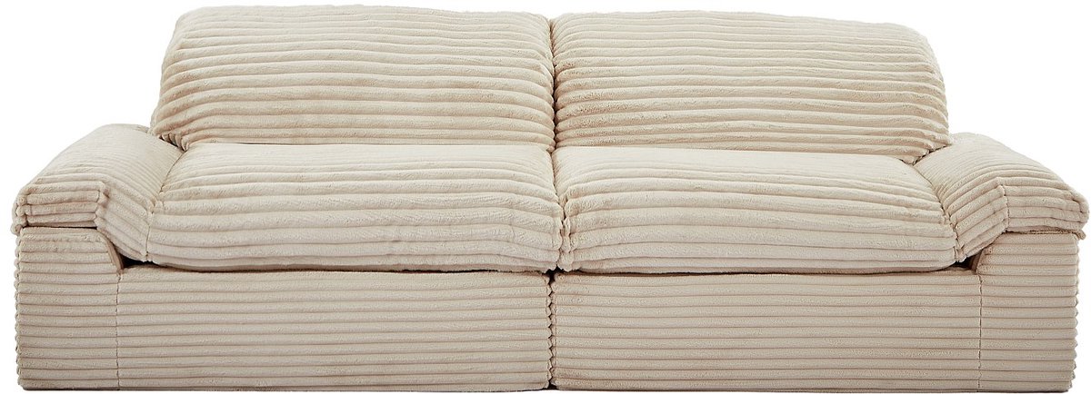 Vente-unique Vierzitsbank in beige ribfluweel met grove ribbels SOBOSA