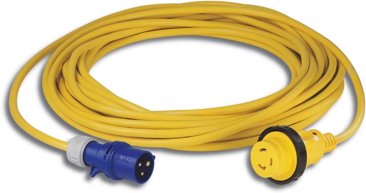 Netsnoer - Stroomkabel IEC - Veilig Stroom Leveren - Met LED Indicator - 15 meter - Geel