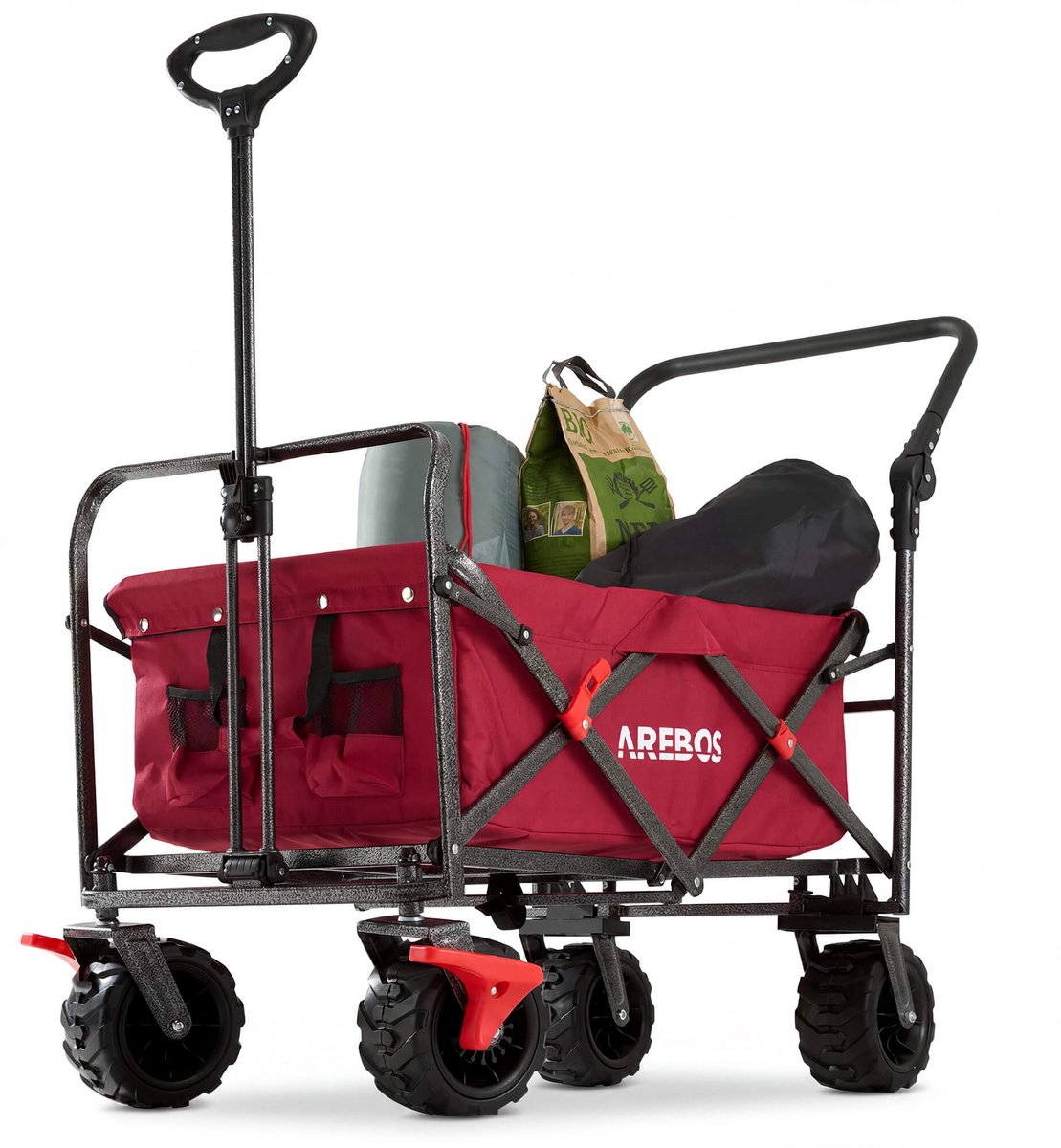 AREBOS Handkar | Transportwagen | Apparatuurwagen | Opvouwbaar | Duwstang | Rood