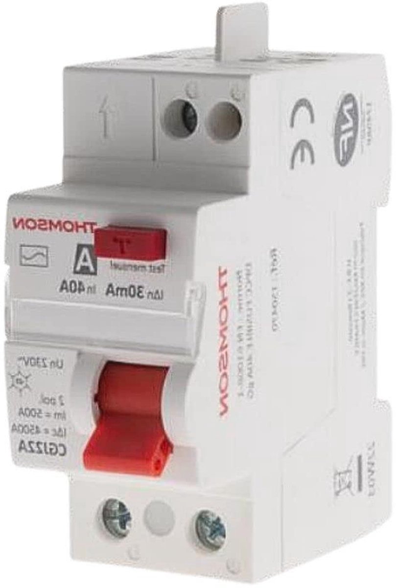 Differentiaalschakelaar Werkschakelaar - Tweepolig Aardlekschakelaar - Stroomonderbreking Beveiligen - EASY Connect Snelmontage - 40 A 30 mA - Wit