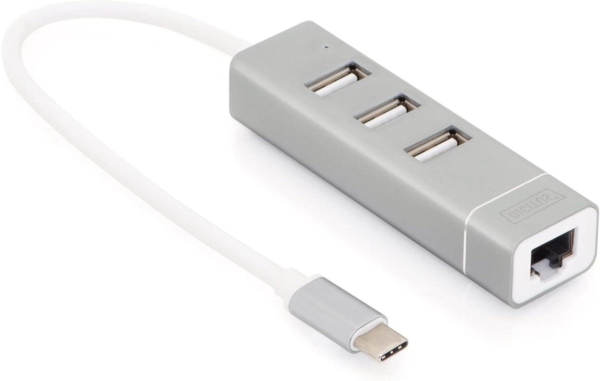 Netwerkkaart Adapter - Ethernet USB - Bedraad Internet - Plug and Play - 20 cm Kabel - Grijs
