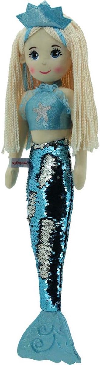 Stoffen Zeemeermin Pop - Knuffelpop Meisjes - Spelen en Knuffelen - Geborduurde Details - 70 cm - Turquoise