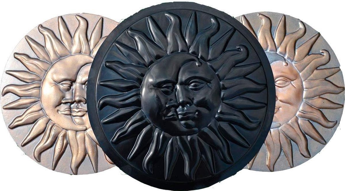 Betonmal Zon Maan - Opstapsteen Mal - Tuinpad Decoratie - Herbruikbare ABS Kunststof - 40 cm Diameter - Zwart
