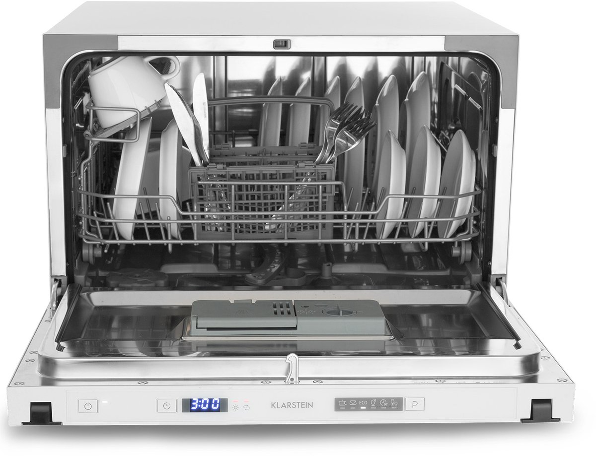 Klarstein Vaatwasser Mini voor 6 Gedecke, Leiser inbouw vaatwasser klein met 6 spoelprogramma's, Kleiner Tisch vaatwasser voor Zuhause kantoor Camping, vaatwasser Mini met Wasseranschluss - Vaatwasmachine Afwasmachine - 6 Maatgedekken 52 cm 1380W