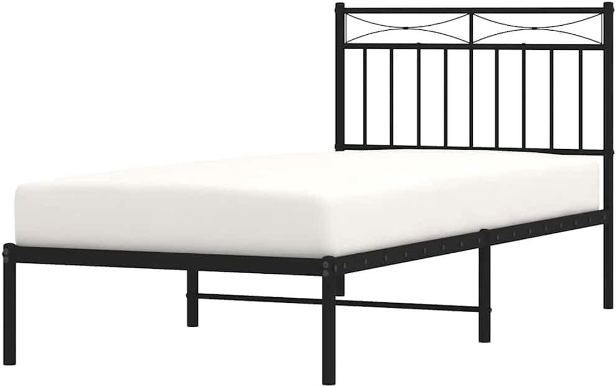 Metalen Bedframe - Ledikant Hoofdbord - Slaapkamer Inrichten - Robuuste Constructie - 90x200 cm - Zwart