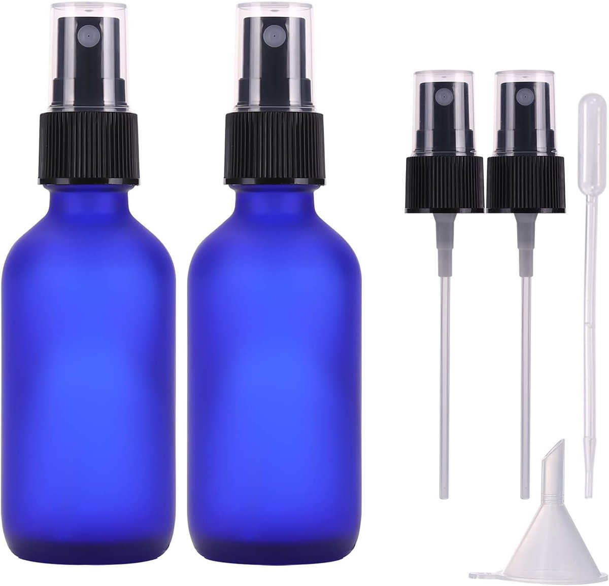 60ml Frosted Blue Lege Glas Spray Flessen, Kleine Fine Mist Verstuiver Hervulbare Herbruikbare Travel Spray Flessen voor Essentiële Olie, Haar, Aromatherapie, Parfums, Reiniging (2 Pack)