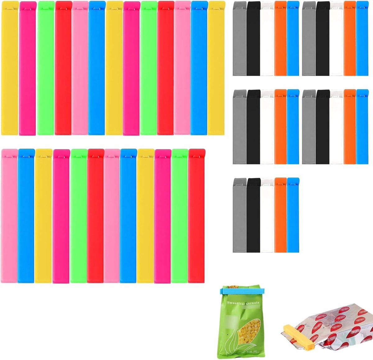 clips afsluitclips set van 50 stuks – 25x 6 cm + 25x 11 cm – kunststof hersluitbare zaksluiters – luchtdicht – voor chips brood koekjes hondenvoer