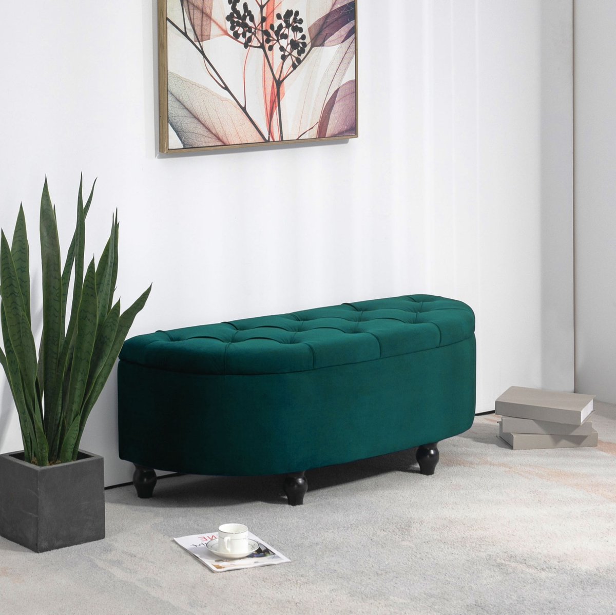 STILVORA Zitbank - Opbergbank Met Deksel - 120 x 46 x 42 cm - Comfortabele 2-Zits Voor Woonkamer En Hal - Polyester Fluweel Donkergroen