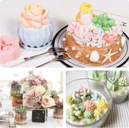Pakket van 9 siliconen succulent mallen, ideaal voor kaarsen, taartdecoratie, hars, zeep, DIY-ambachten — afbeelding 5