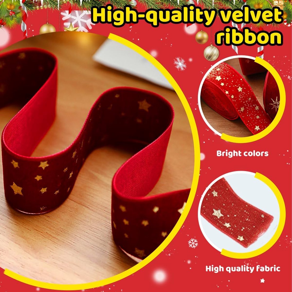 Kerstlint, 2,5 cm x 2 m, voor knutselwerk, Kerstmis, decoratie, geschikt voor geschenkverpakkingen, verjaardagsfeesten, bruiloften, souvenirs (rood)