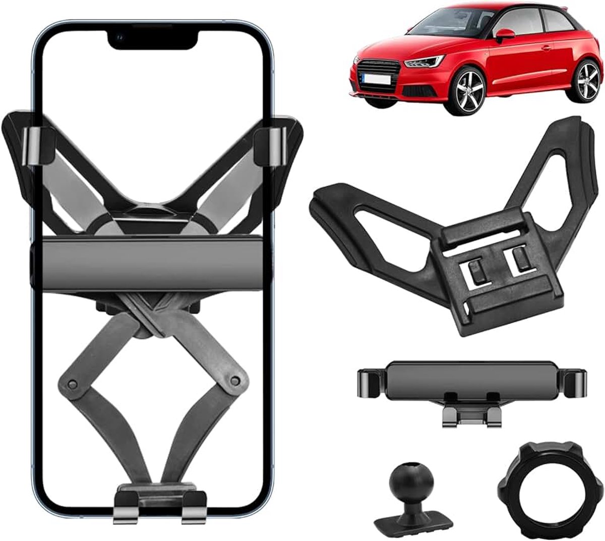 Mobiele telefoonhouder compatibel met Audi A1 8X 2010 2011 2012 2013 2014 2015 2016 2017 2018, A1 Smartphonehouder, 360 graden draaibaar, verstelbare mobiele telefoonhouder, accessoires