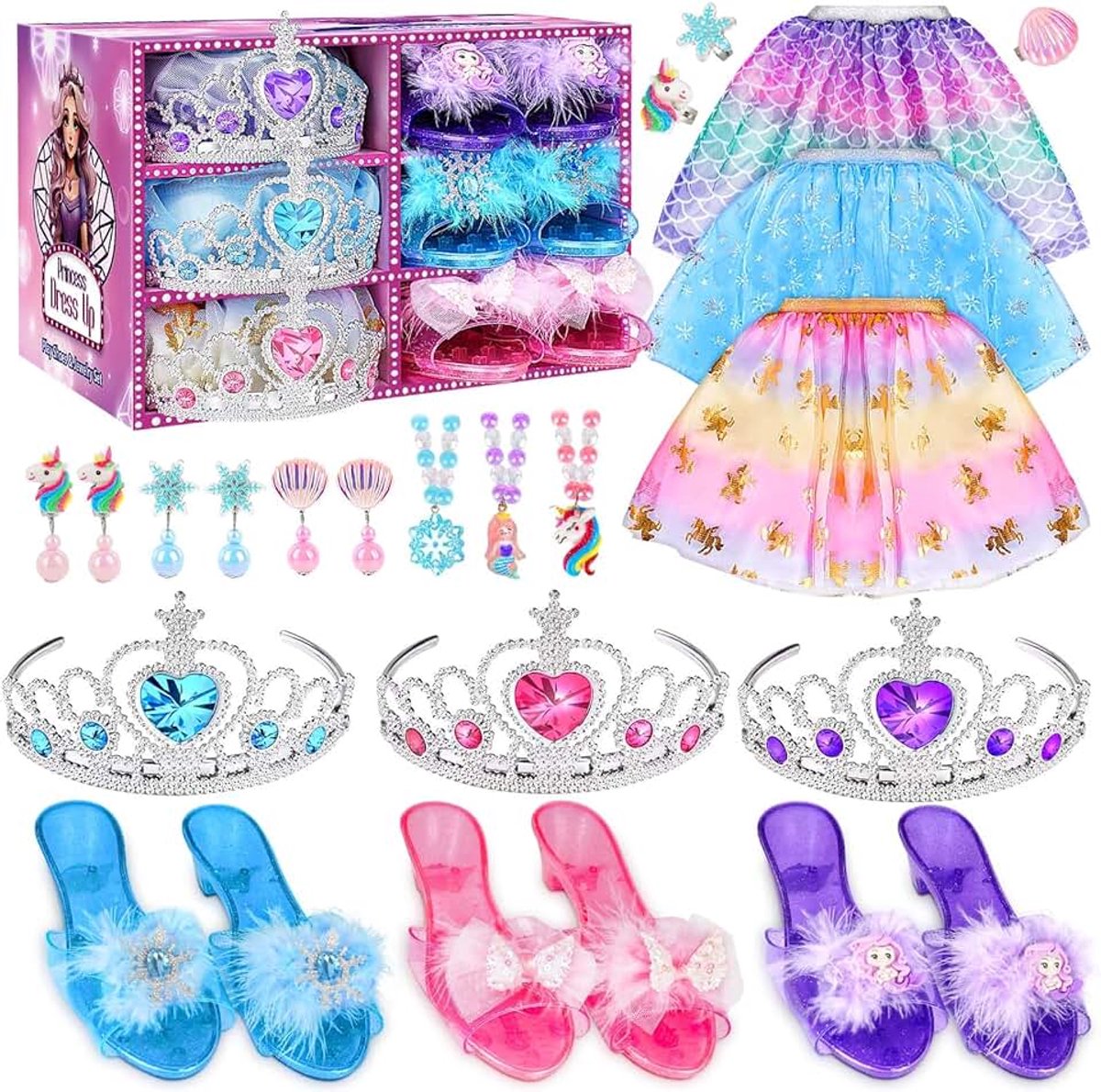 Aankleedschoenen, Prinsessenkostuum Voor Meisjes, Speelgoed, Nep Sieraden En Accessoires Voor Meisjes Van 3, 4, 5 En 6 Jaar, Verjaardagscadeaus En Halloween-Cadeaus