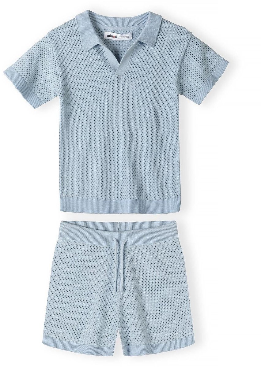 Minoti kleding set jongens polo en short - 100% katoen - lichtblauw