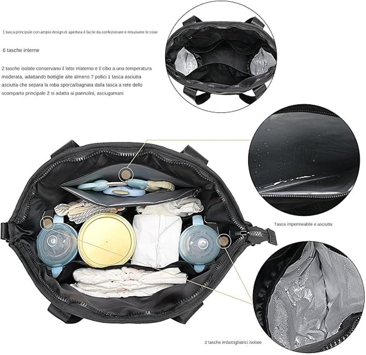 Luiertas Tote - Waterdichte Opbergtas - Luxe Luiertas Grote Capaciteit - Waterproof Mom Bag - met Schouderriem - Modieuze Verzorgingstas en Reistas - voor Babybenodigdheden - Creme – foto 5