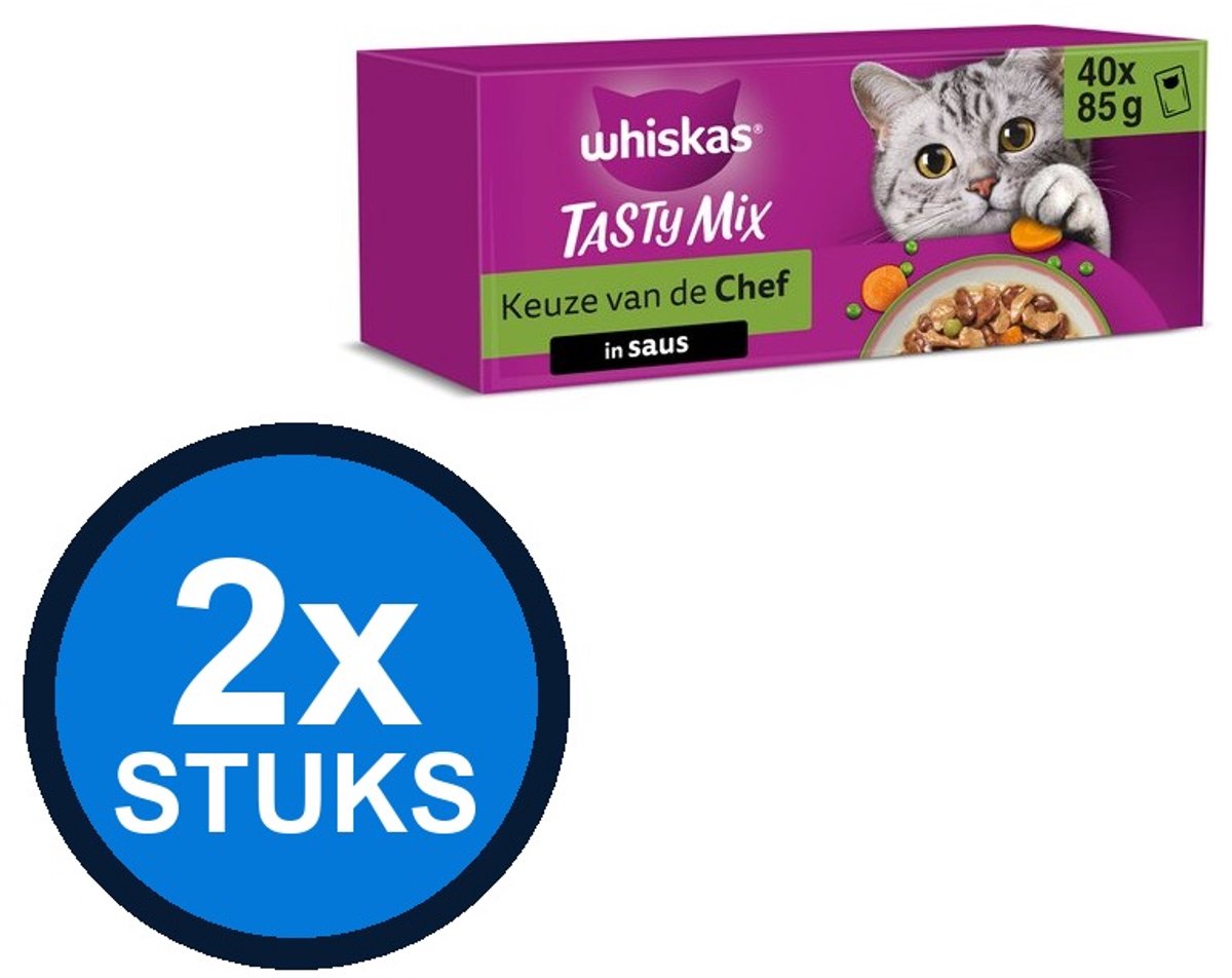 Whiskas Whiskas - 1+ Pouch Adult Saus Selectie Van De Chef 28+12 Multipack (40x85g) - Kattenvoer Natvoer - 3.4 kg