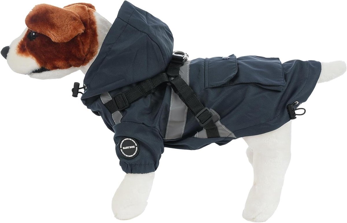 Honden Regenjas - Hondenjas Waterdicht - Buitenwandelingen Bescherming - Met Capuchon - 25 cm - Navy Blauw