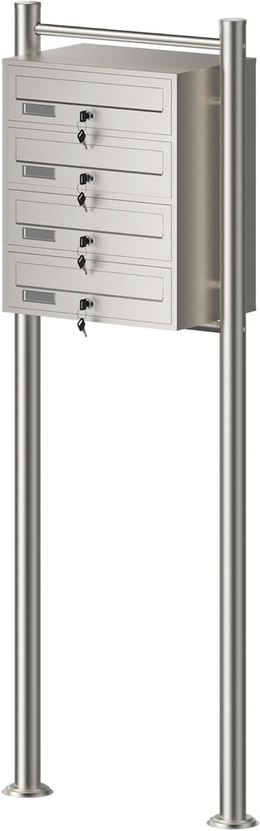Brievenbussysteem Staand - Postkast Set - Post Ontvangen - Roestvrij Staal - 150 cm Hoog - Zilver