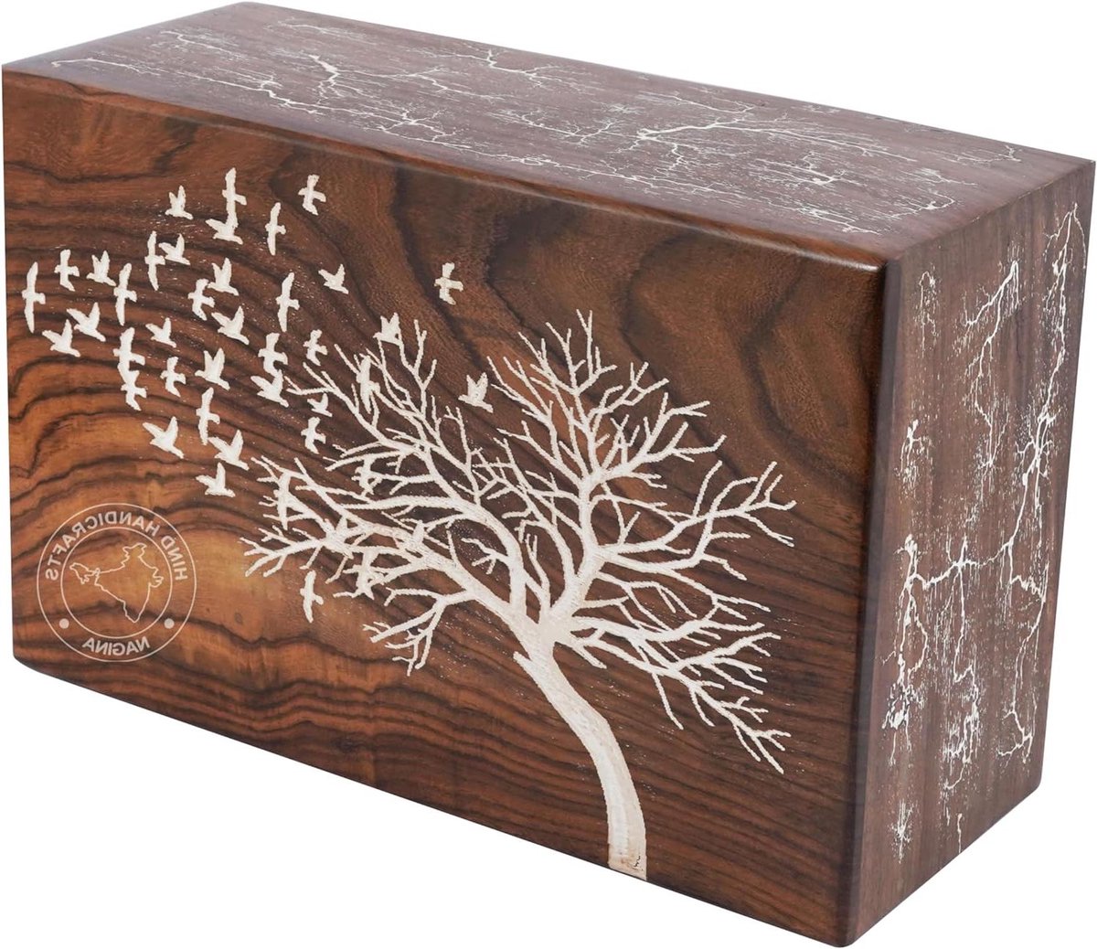 Houten Urn - As Urn Crematie Urn - Herdenking Nabestaanden - Handgemaakt Vakmanschap - 250 Kubieke Inch - Whitewashed