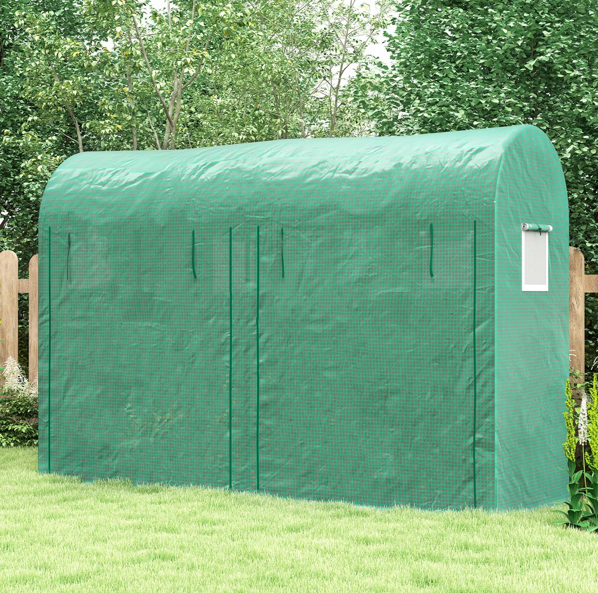 MEUNIQ tunnelkas 300 x 100 x 200 cm met PE-folie, stalen frame, dubbele oproldeur en 4 ramen, foliekas voor balkon en tuin voor groenten, bloemen en planten