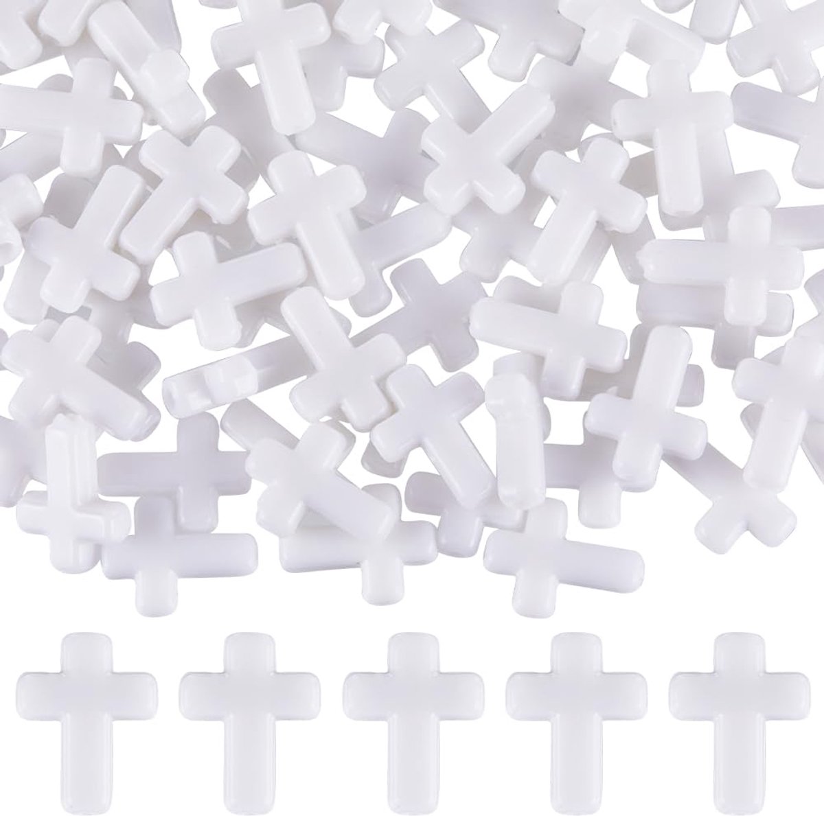 300 stuks kruiskraal bulk witte kruiskralen Pasen bedels kleine dikke kruisjes ondoorzichtig acryl kruisbeeld mini spacer losse kraal voor sieraden maken kralen assortimenten doe-het-zelf