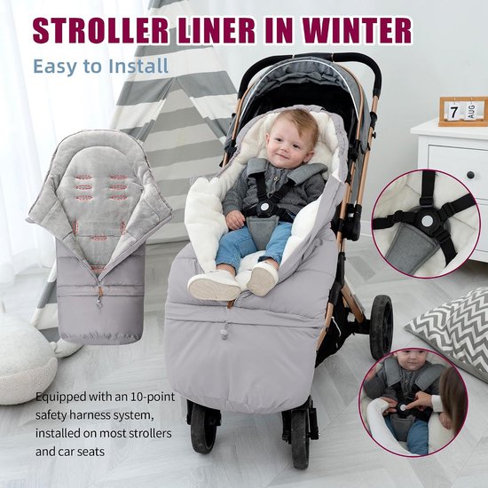 Wintervoetenzak Kinderwagen - Babyvoetenzak Kinderwagen - Warmte Baby Buiten - Waterafstotend Materiaal - 32 x 22 x 10 cm - Grijs — afbeelding 2