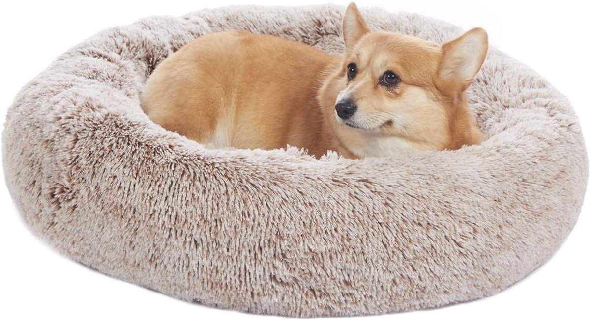 Kalmerend Hondenbed - Donut Mand Huisdier - Comfortabel Slapen - Verhoogde Rand - 76 cm - Bruin