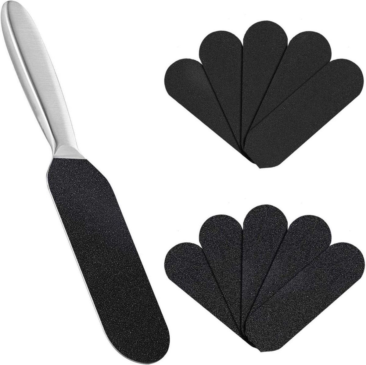Pedicurevijl Set - Voetvijl Reservepads - Voetverzorging Thuis - Roestvrij Staal - 10 Reservepads - Zilver