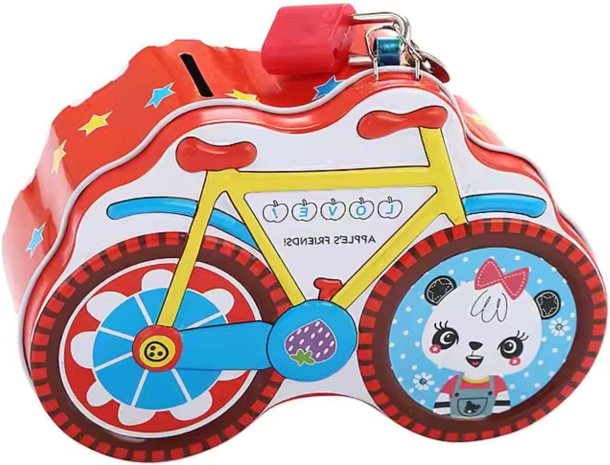 Metalen Spaarpot - Spaarpot Fiets - Geld Besparen - Met Fietsslot - 14 x 6 x 10 cm - Rood