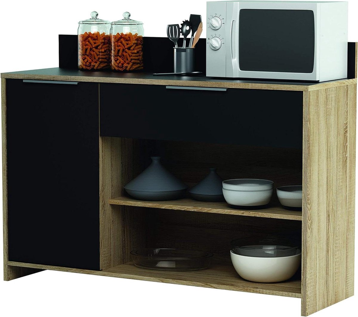 Buffetkast Cracco A10 Bruin Zwart - Ruime Opbergkast Melamine 123x40x85 cm