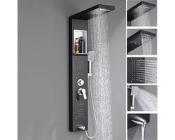 Lonheo Douchepaneel - Luxe Regendouche - 5 in 1 douchesysteem - RVS met massagejets - 5 functie Douchekolom - Handdouche - Douche Combinatie Set - Waterbesparend - Zwart
