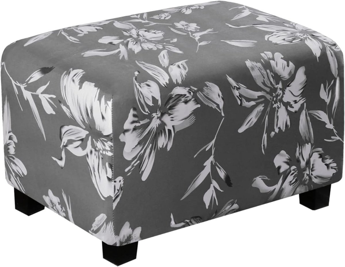 Ottomaanse Hoezen - Voetenbankhoes Krukhoes - Meubels Beschermen - Bloemenprint Microfiber Fleece - X-Large 33"-38" - Grijs