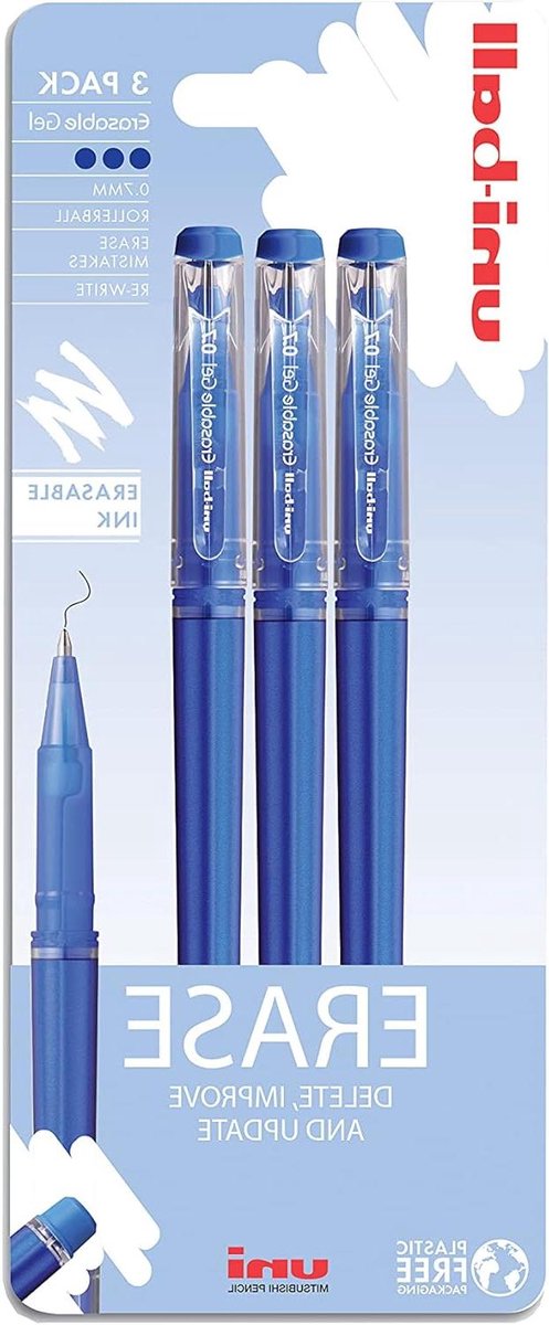 Uitwisbare Rollerball Pennen - Gel Pennen - Schrijven en Corrigeren - Ingebouwde Gum - 3 Stuks - Blauw