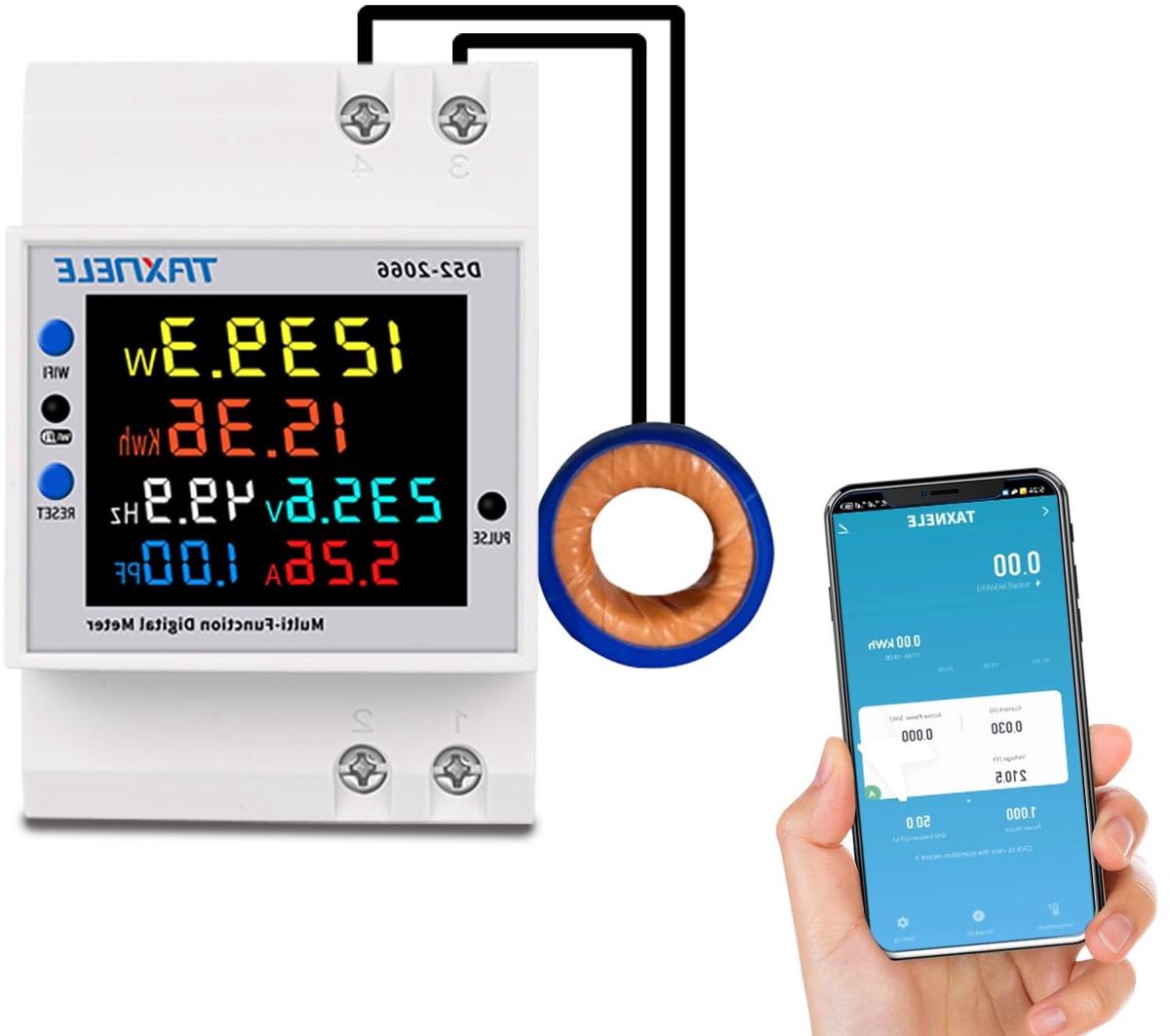 Slimme Energiemeter - Stroommeter WiFi - Energieverbruik Monitoren - 6-in-1 Functies - 100A CT - Zwart
