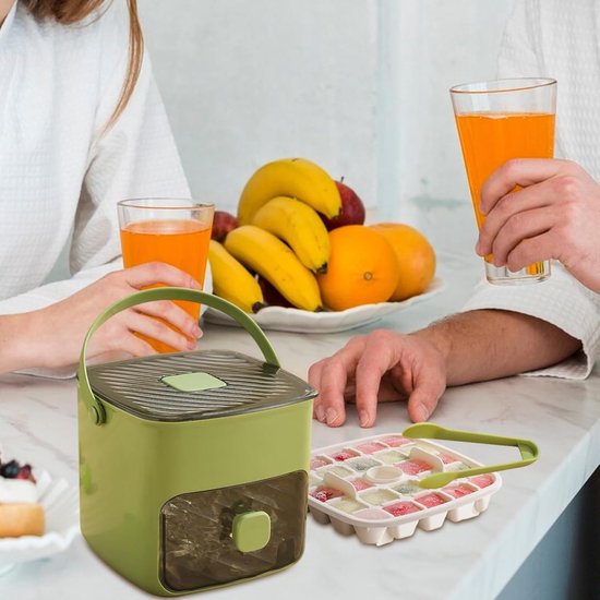 IJsopbergbak Vriezer - Dubbellaags Koeler - Snel IJs Maken - Handige Duwlade - 48 IJsblokjes - Matcha Groen — afbeelding 3