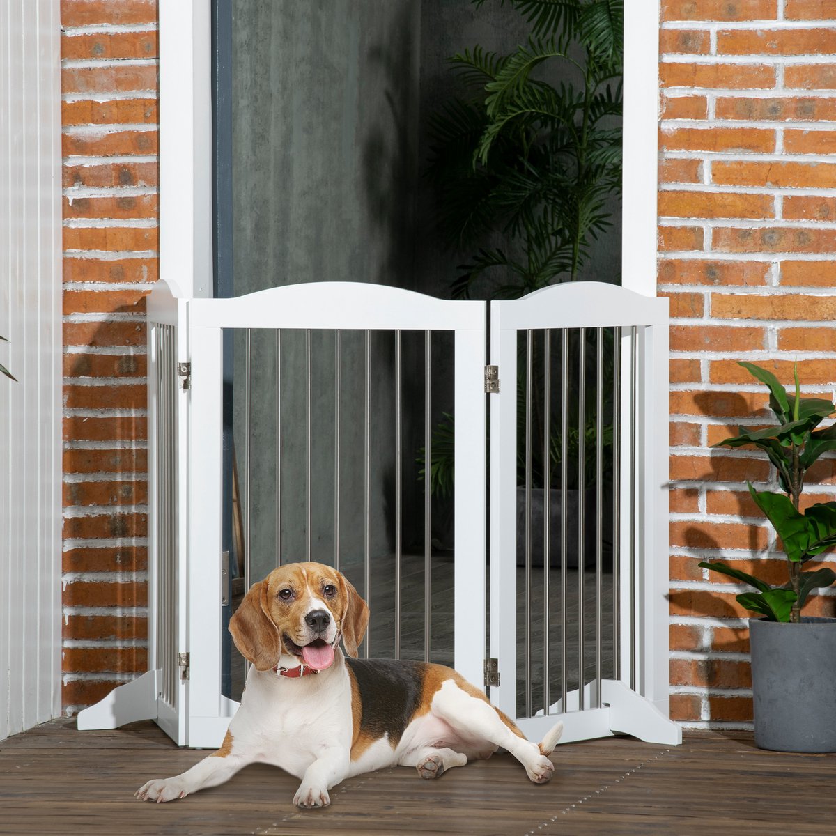 MIVRAY Hondenhek – Dichtklapbaar Vrijstaand 3 Panelen – 154 x 30 x 80 cm – MDF – Wit – Voor Deur Trap Gang En Slaapkamer