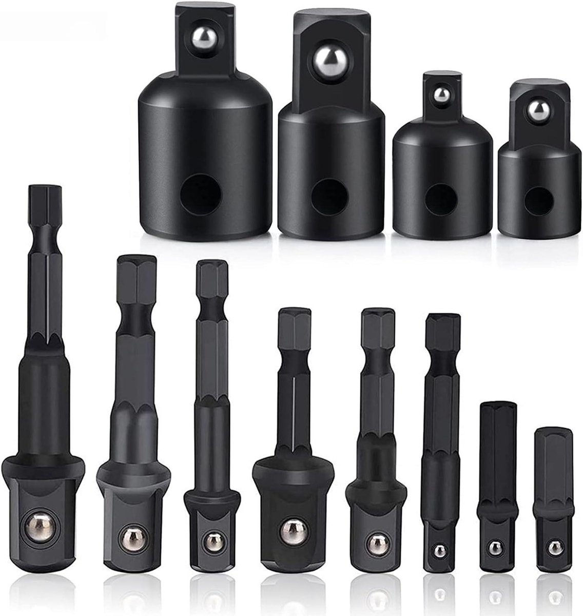 Dopsleutel Adapter Set - Bit Verlengstuk - Klus Werk - Schokbestendig Staal - 12 Delig - Chroom