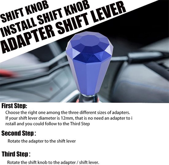 Universele Schakelpookknop - Versnellingspook Aluminium - Auto Interieur Verbeteren - Diamant Vorm Design - Met 3 Adapters - Blauw van universele — afbeelding 5
